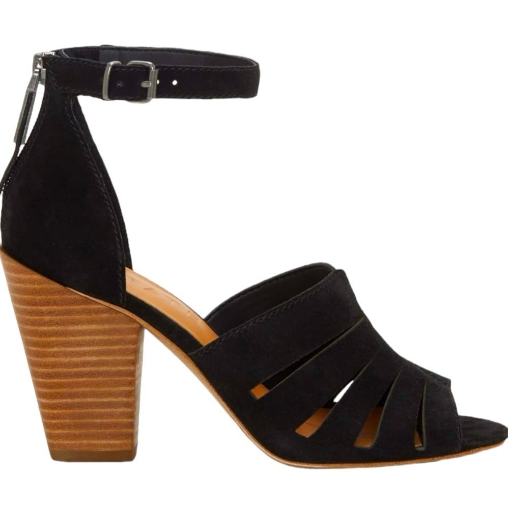 1.State Nallay Black Suede Block Heel Peep Toe Shoes High Heel Sandals  Size 10